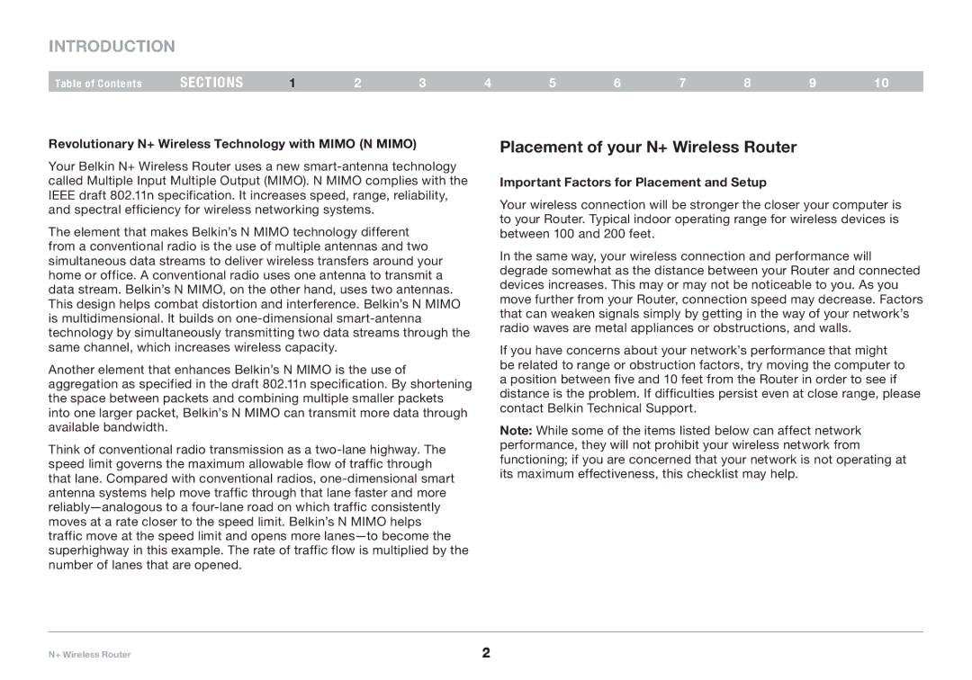 Belkin F5D8235-4 Introduction, Placement of your N+ Wireless Router, Revolutionary N+ Wireless Technology with Mimo N Mimo 