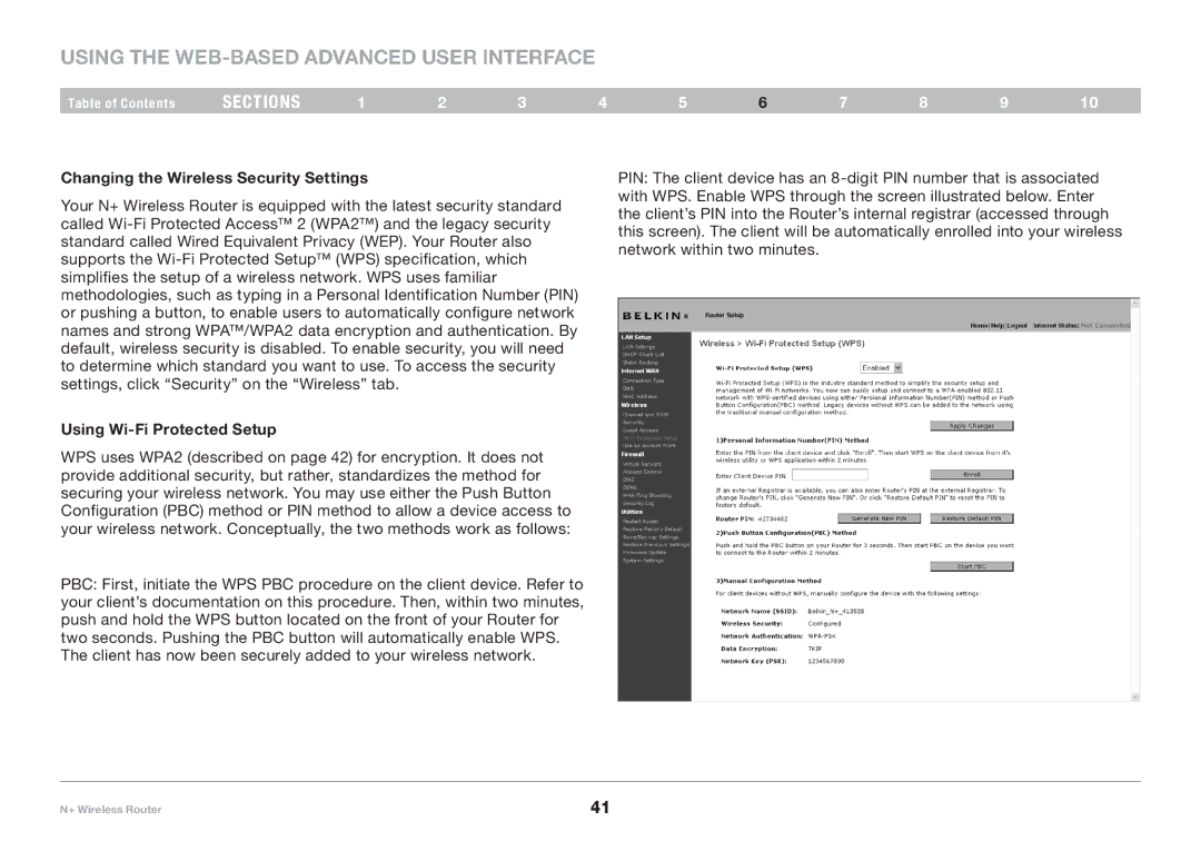 Belkin F5D8235-4 user manual Changing the Wireless Security Settings, Using Wi-Fi Protected Setup 