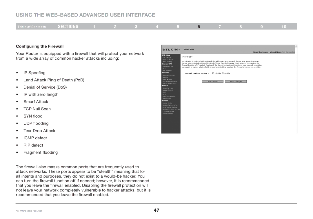 Belkin F5D8235-4 user manual Configuring the Firewall 