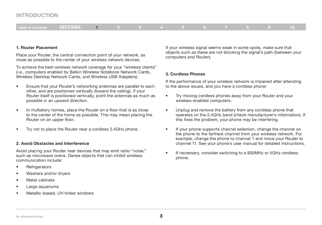 Belkin F5D8235-4 user manual Router Placement, Avoid Obstacles and Interference, Cordless Phones 