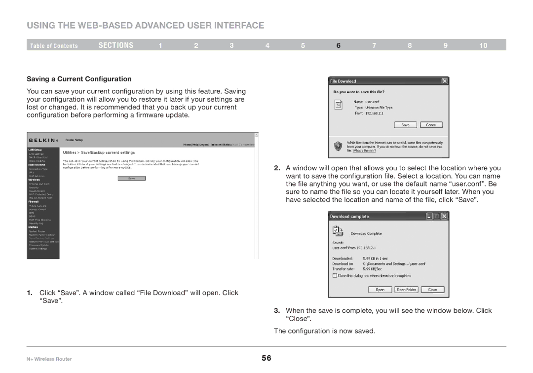 Belkin F5D8235-4 user manual Saving a Current Configuration 