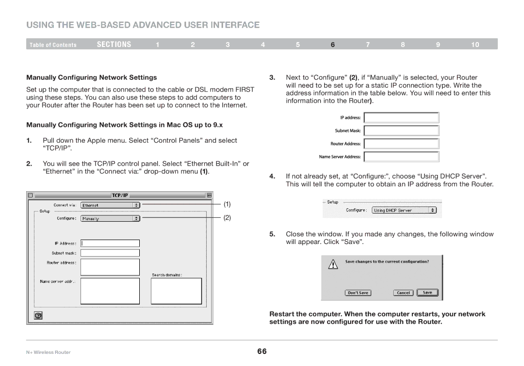 Belkin F5D8235-4 user manual Manually Configuring Network Settings in Mac OS up to 