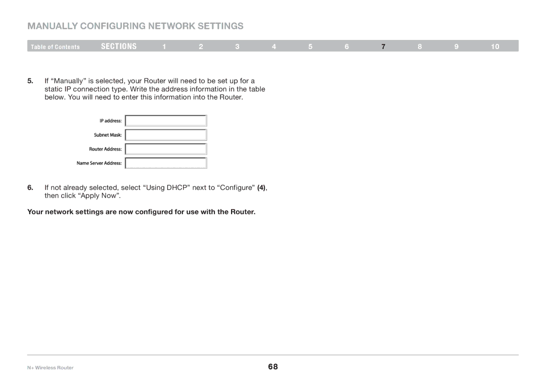 Belkin F5D8235-4 user manual Manually Configuring Network Settings 