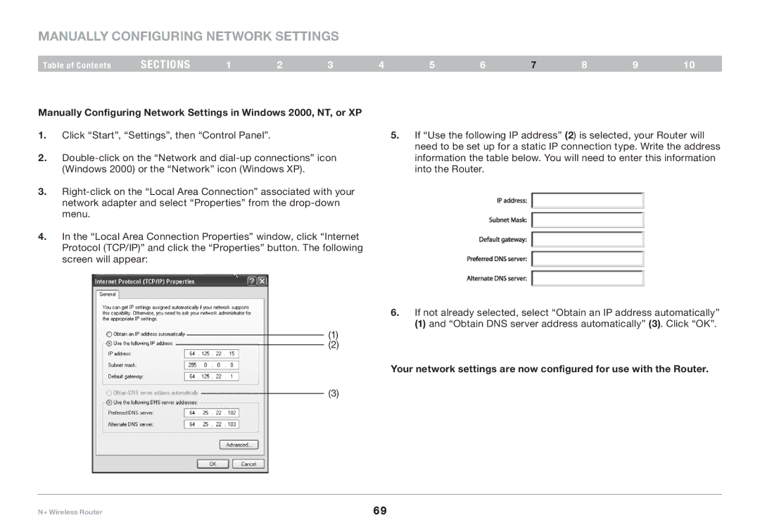 Belkin F5D8235-4 user manual Manually Configuring Network Settings 