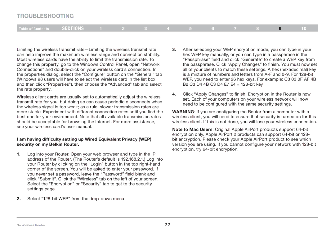 Belkin F5D8235-4 user manual Troubleshooting 