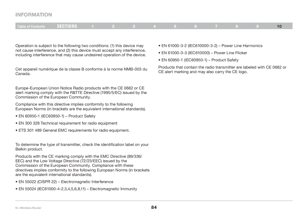 Belkin F5D8235-4 user manual Information 