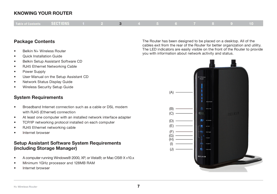 Belkin F5D8235-4 user manual Knowing your Router, Package Contents, System Requirements 