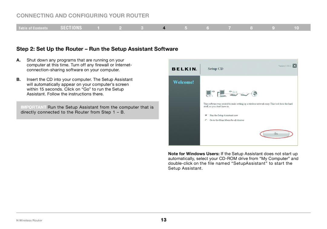 Belkin PM01122, F5D8236-4 user manual Set Up the Router Run the Setup Assistant Software 