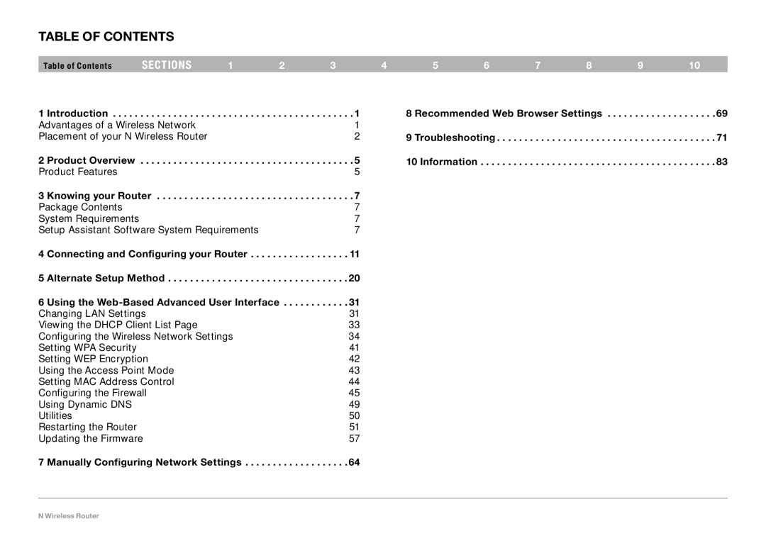 Belkin F5D8236-4, PM01122 user manual Table of Contents 