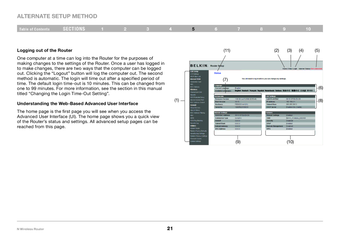 Belkin PM01122 Alternate Setup Method, Logging out of the Router, Understanding the Web-Based Advanced User Interface 