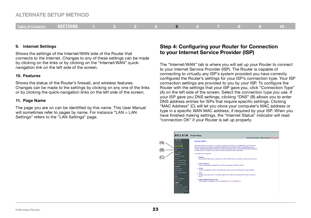 Belkin PM01122, F5D8236-4 user manual Internet Settings, Features, Name 