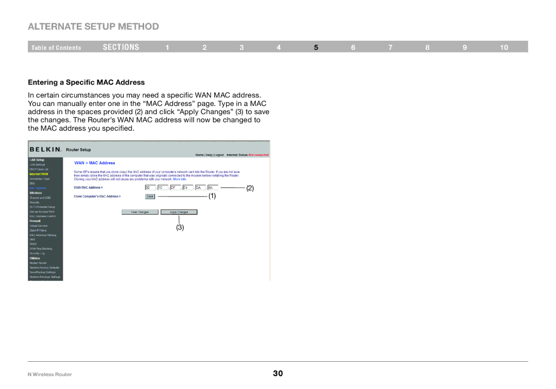 Belkin F5D8236-4, PM01122 user manual Entering a Specific MAC Address 