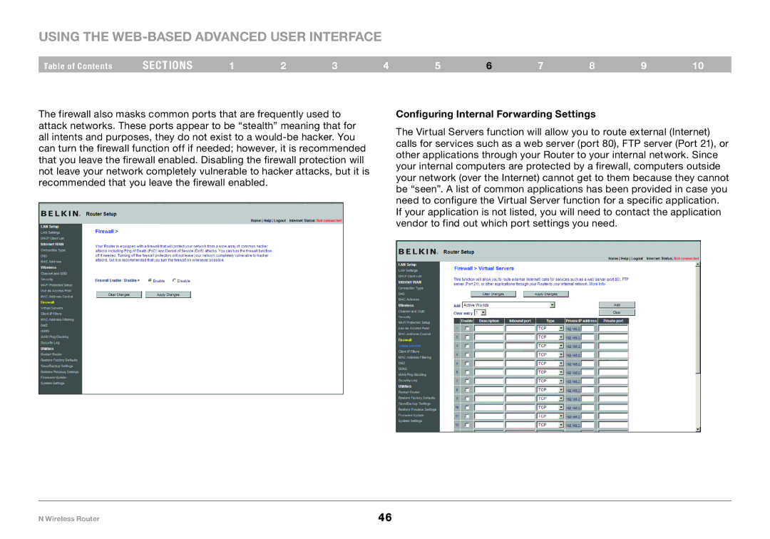 Belkin F5D8236-4, PM01122 user manual Configuring Internal Forwarding Settings 
