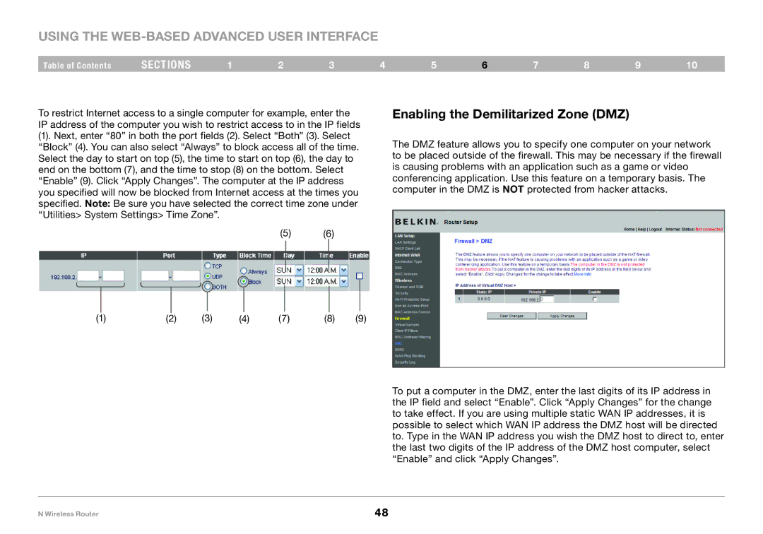 Belkin F5D8236-4, PM01122 user manual Enabling the Demilitarized Zone DMZ 