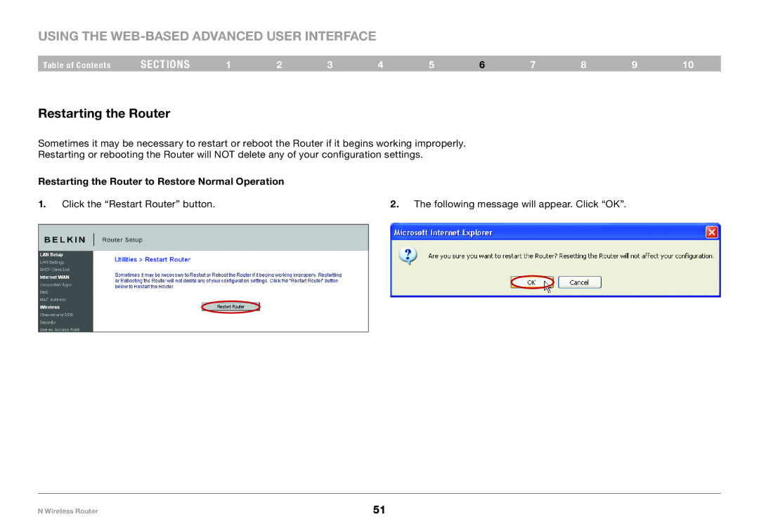 Belkin PM01122, F5D8236-4 user manual Restarting the Router to Restore Normal Operation 