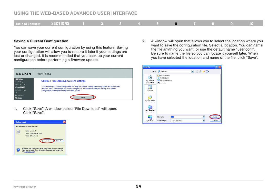 Belkin F5D8236-4, PM01122 user manual Saving a Current Configuration 