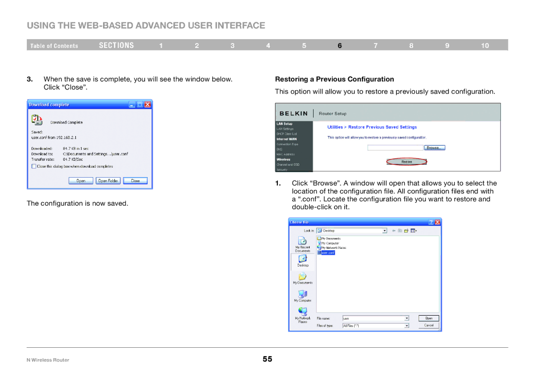 Belkin PM01122, F5D8236-4 user manual Restoring a Previous Configuration 