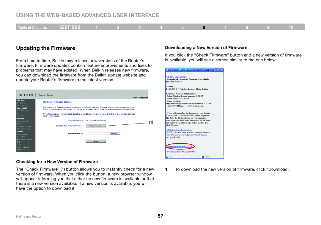 Belkin PM01122 Updating the Firmware, Downloading a New Version of Firmware, Checking for a New Version of Firmware 
