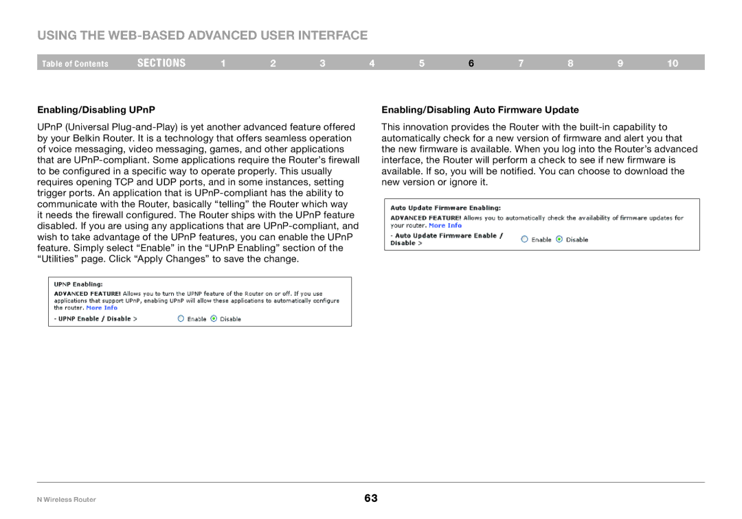 Belkin PM01122, F5D8236-4 user manual Enabling/Disabling UPnP, Enabling/Disabling Auto Firmware Update 