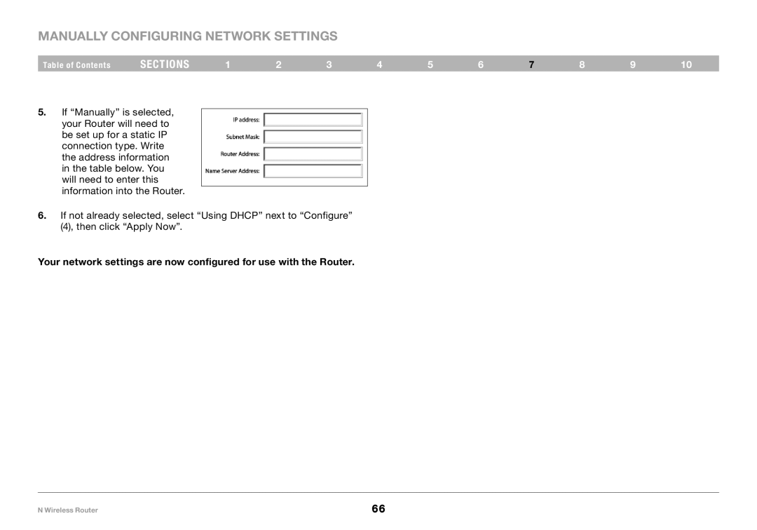 Belkin F5D8236-4, PM01122 user manual Manually Configuring Network Settings 