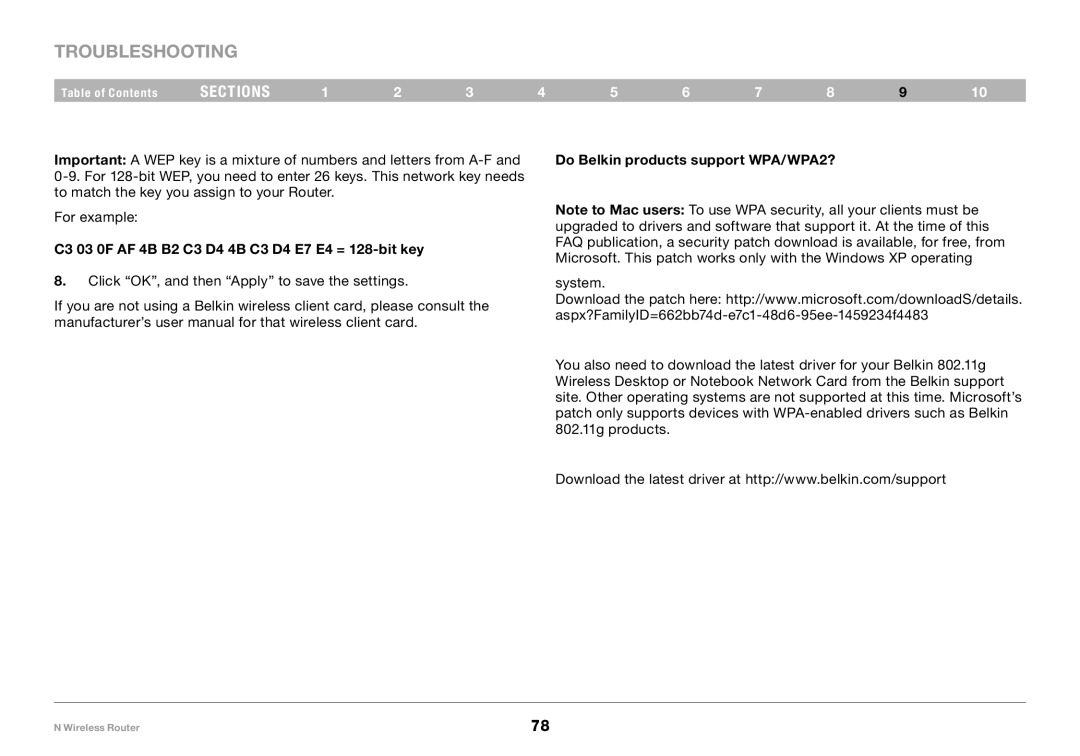 Belkin F5D8236-4, PM01122 user manual Do Belkin products support WPA/WPA2? 