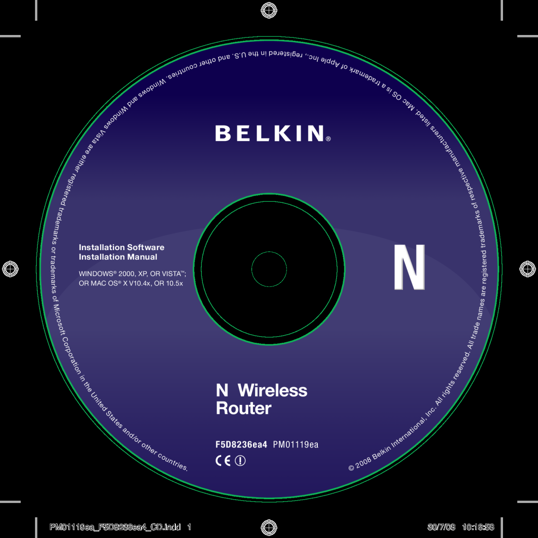 Belkin F5D8236ea4 installation manual N Wireless, Router 