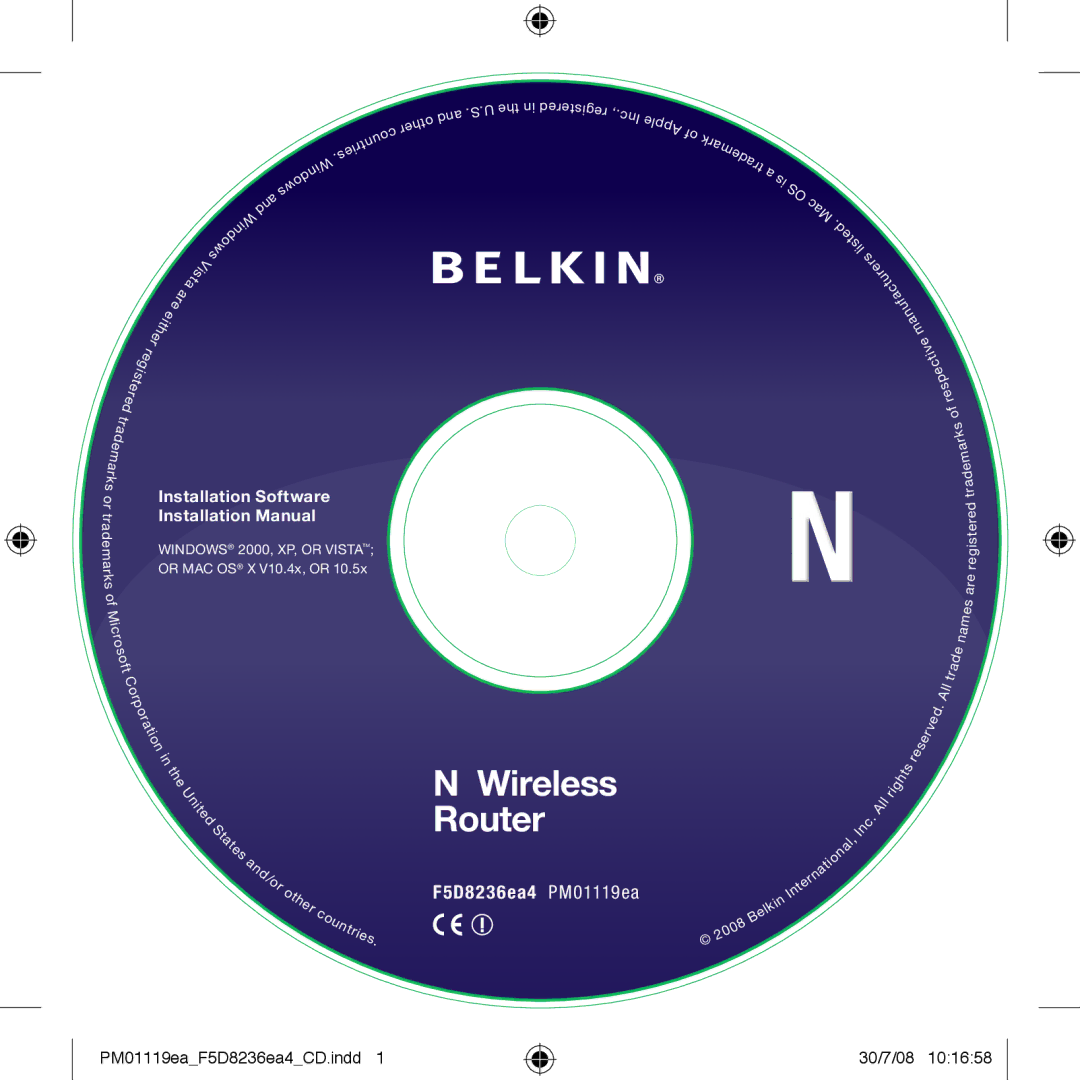 Belkin F5D8236ea4 installation manual Wireless Router 