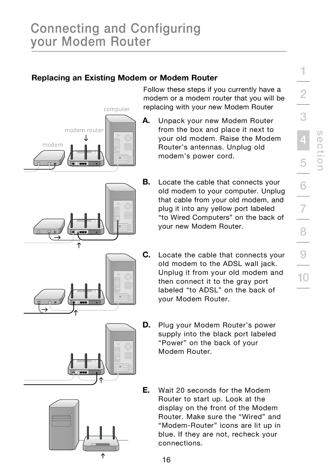 Belkin F5D8631-4 user manual Replacing an Existing Modem or Modem Router 