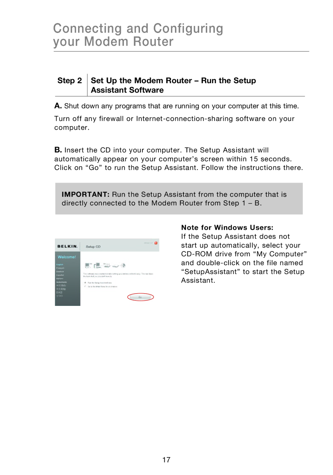 Belkin F5D8631-4 user manual Connecting and Configuring your Modem Router 