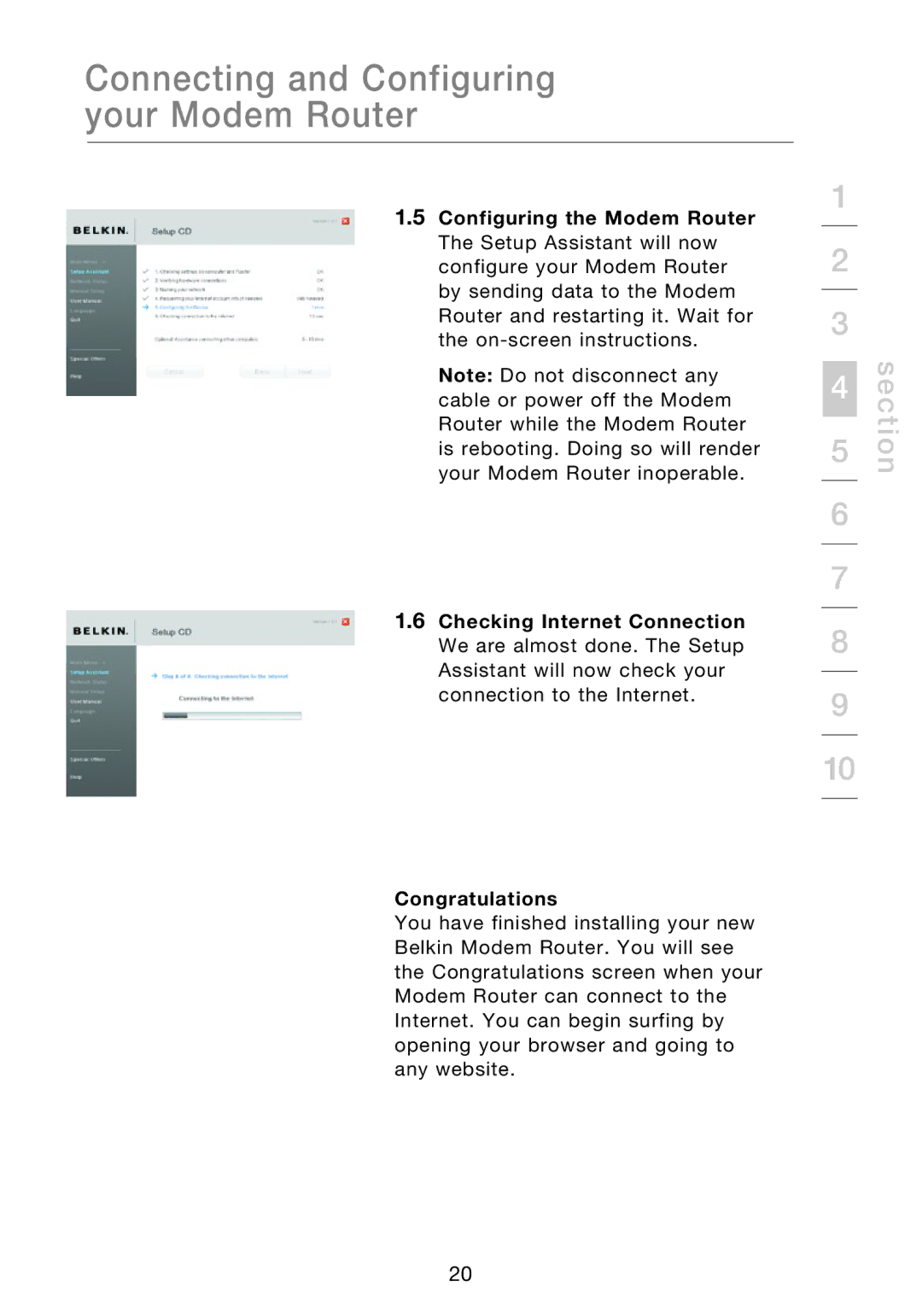 Belkin F5D8631-4 user manual Connecting and Configuring your Modem Router 