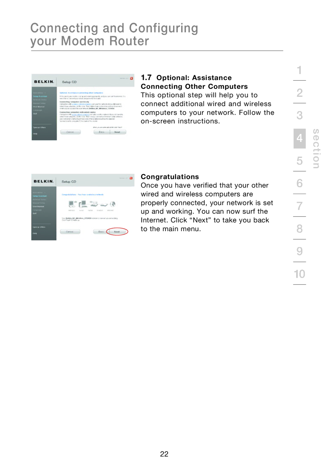 Belkin F5D8631-4 user manual Connecting and Configuring your Modem Router 