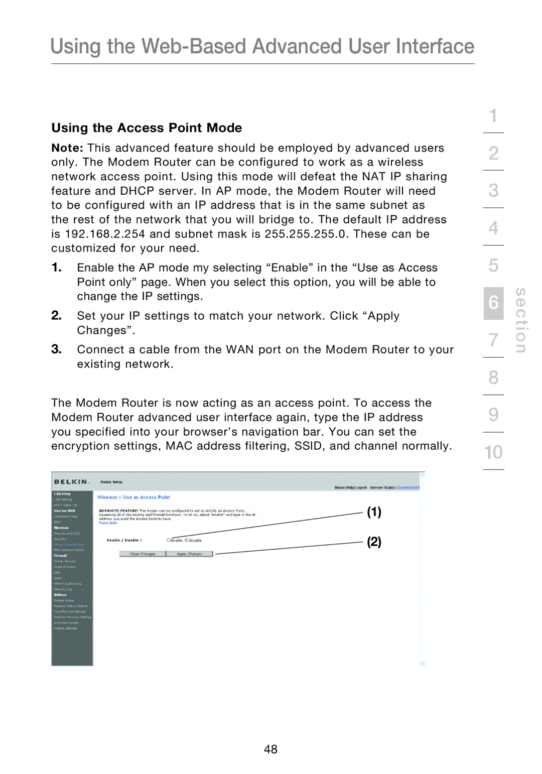 Belkin F5D8631-4 user manual Using the Access Point Mode 