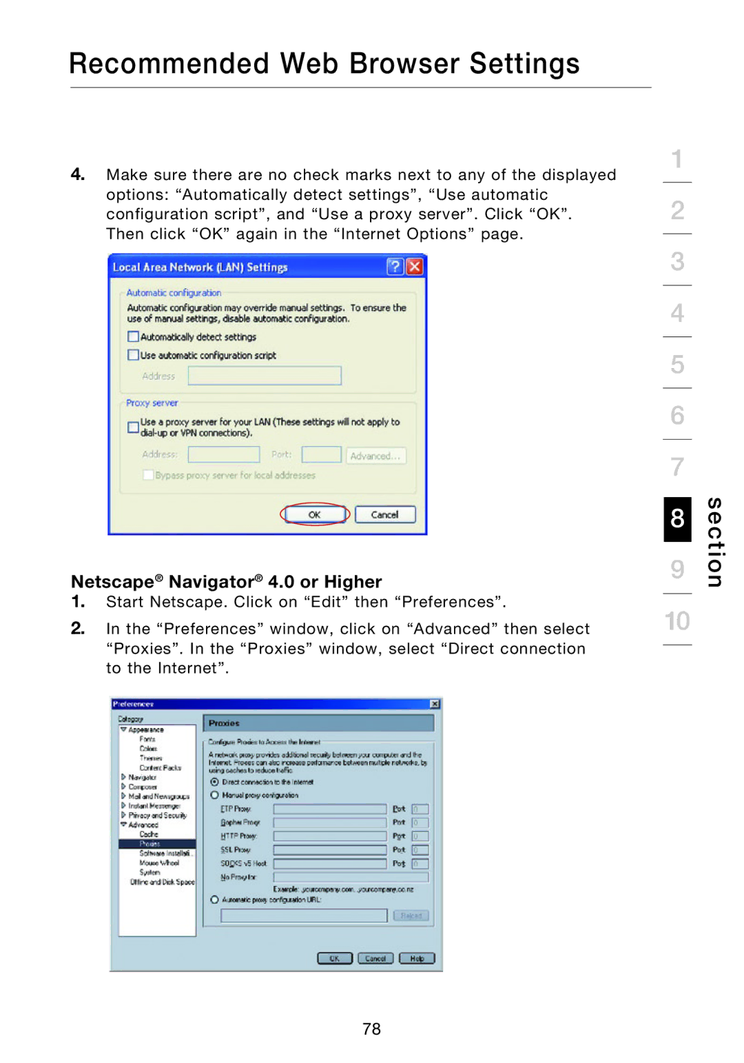 Belkin F5D8631-4 user manual Netscape Navigator 4.0 or Higher 