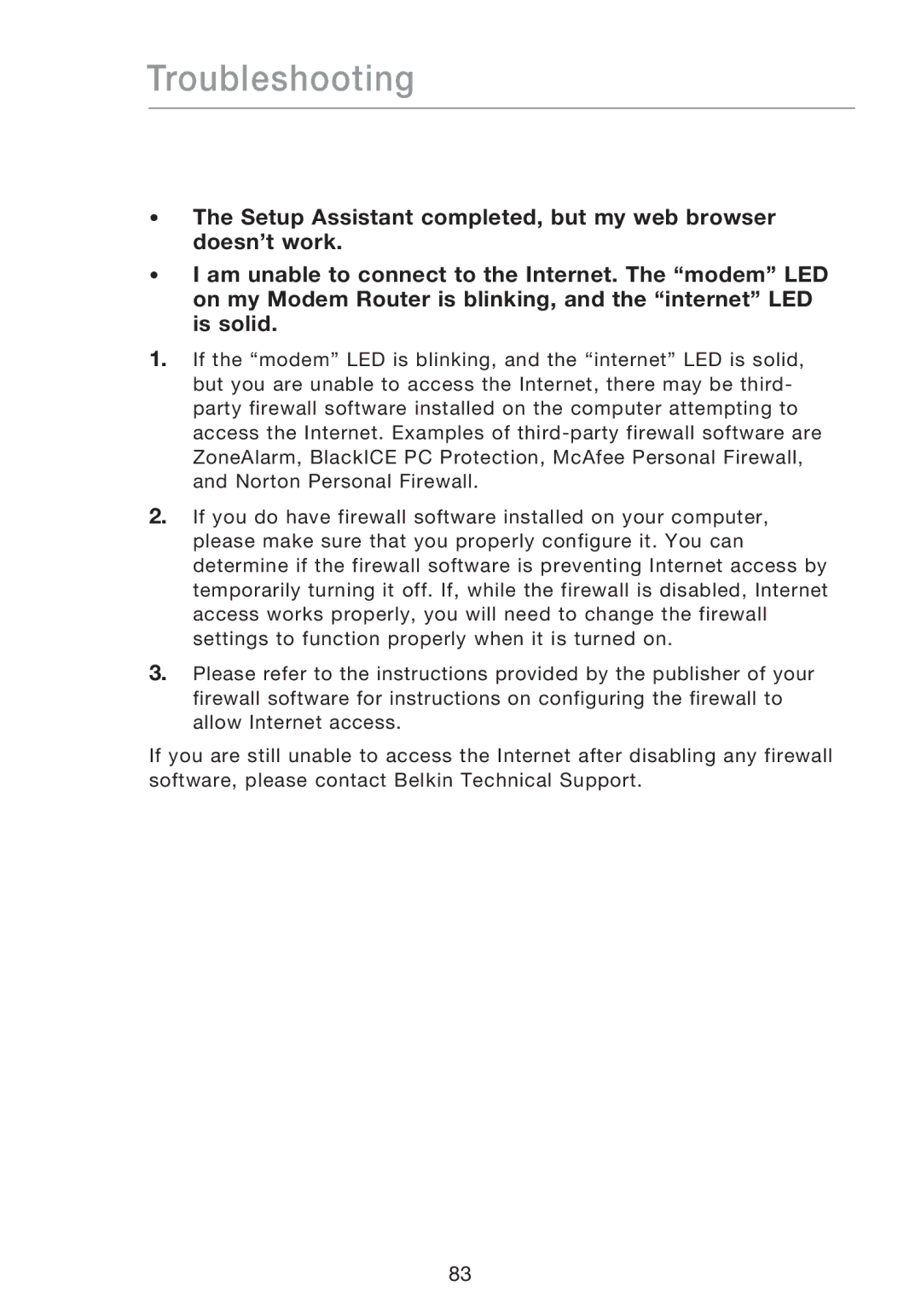 Belkin F5D8631-4 user manual Troubleshooting 