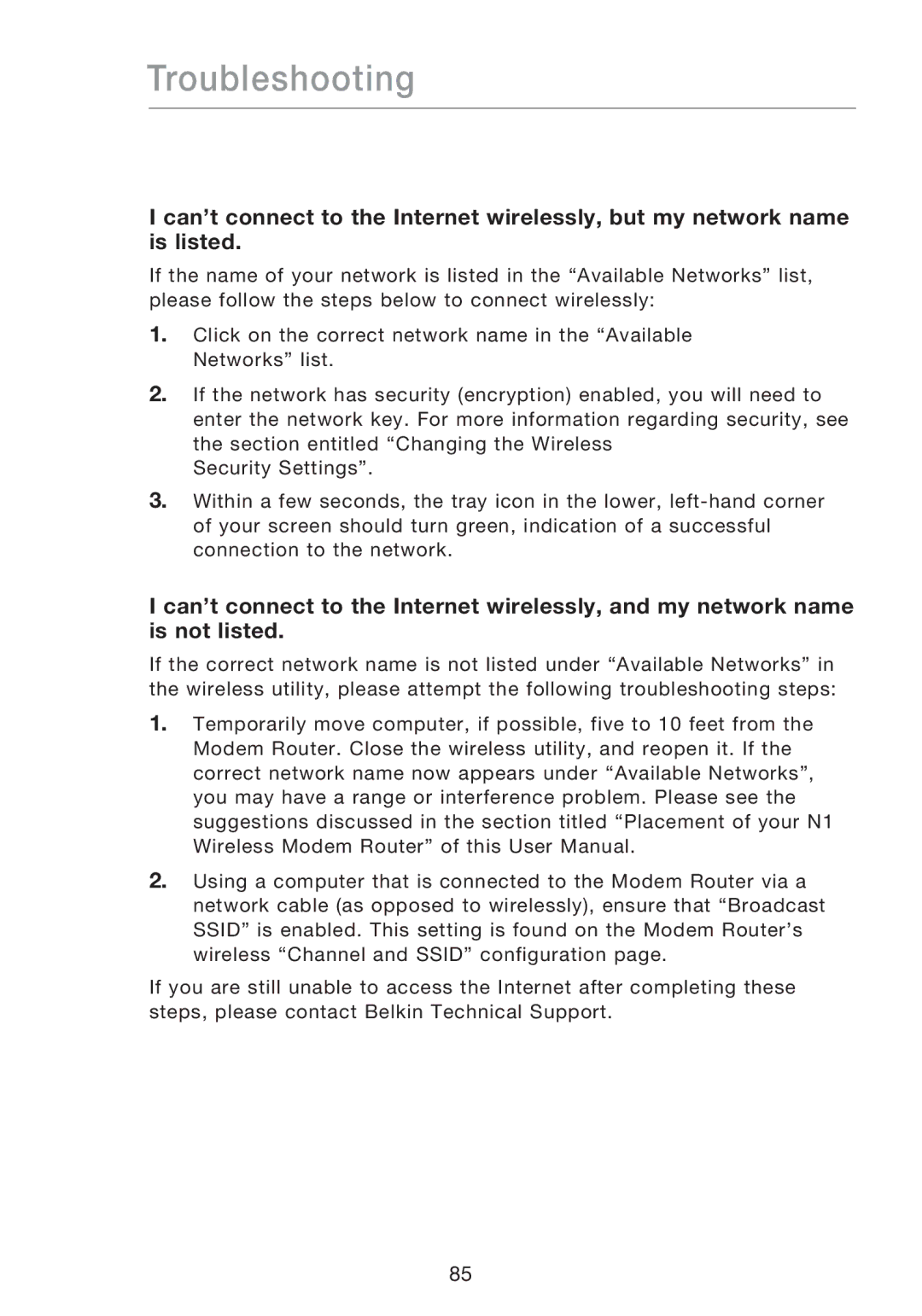 Belkin F5D8631-4 user manual Troubleshooting 