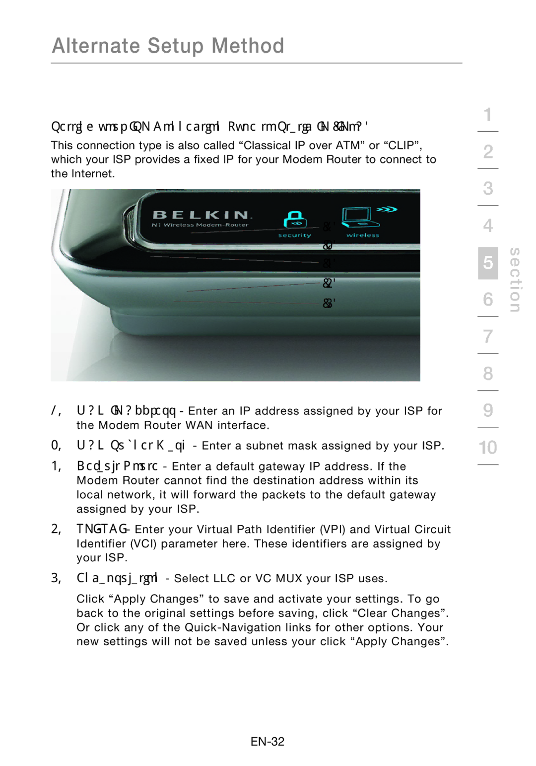 Belkin F5D8631-4 user manual Setting your ISP Connection Type to Static IP IPoA 