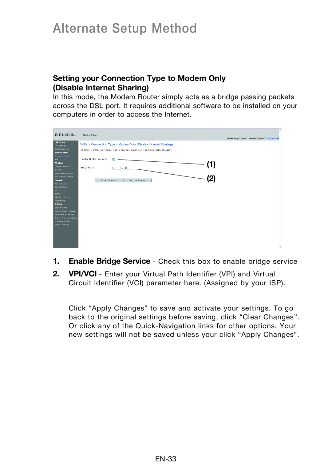 Belkin F5D8631-4 user manual Alternate Setup Method 