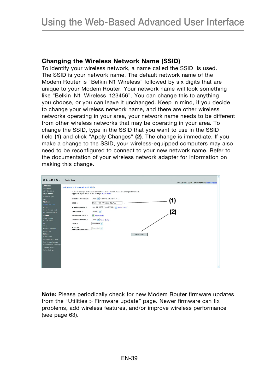 Belkin F5D8631-4 user manual Changing the Wireless Network Name Ssid 