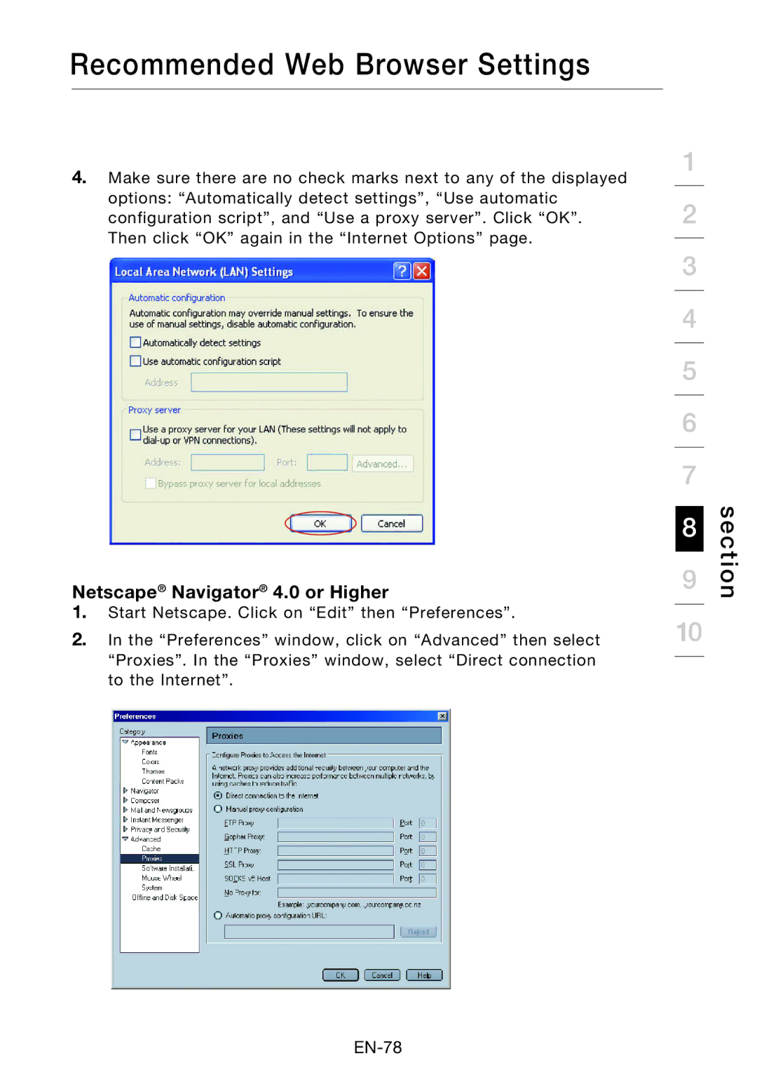 Belkin F5D8631-4 user manual Netscape Navigator 4.0 or Higher 