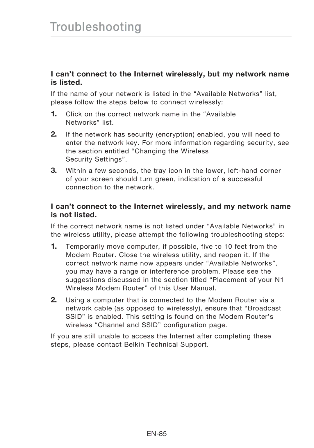 Belkin F5D8631-4 user manual Troubleshooting 