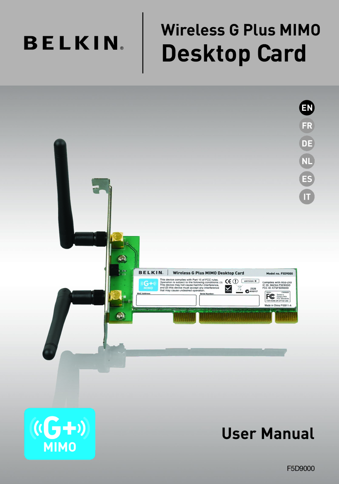 Belkin F5D9000 user manual Desktop Card 