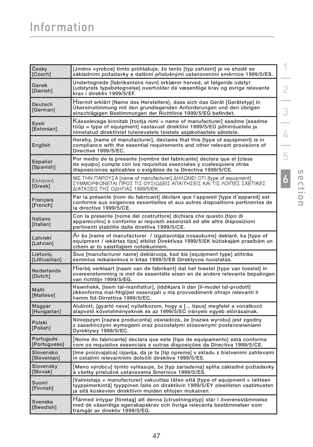 Belkin F5D9000 user manual Διαταξεισ ΤΗΣ Οδηγιασ 1999/5/ΕΚ 