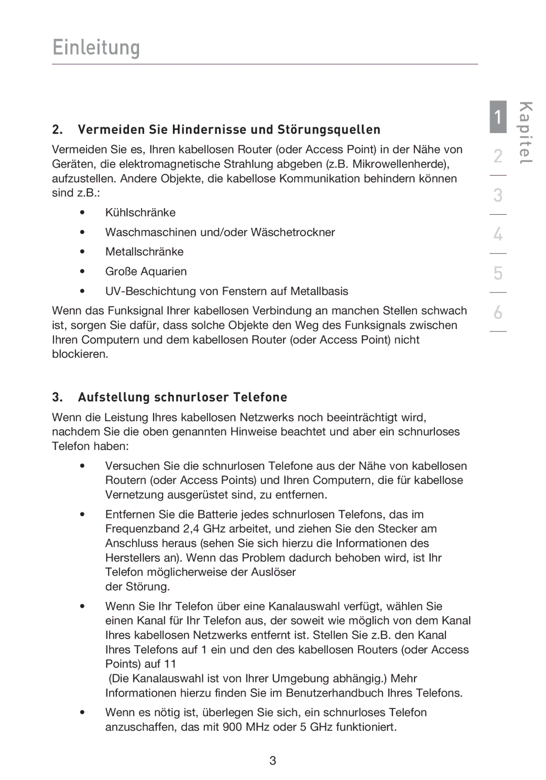 Belkin F5D9000 user manual Vermeiden Sie Hindernisse und Störungsquellen, Aufstellung schnurloser Telefone 