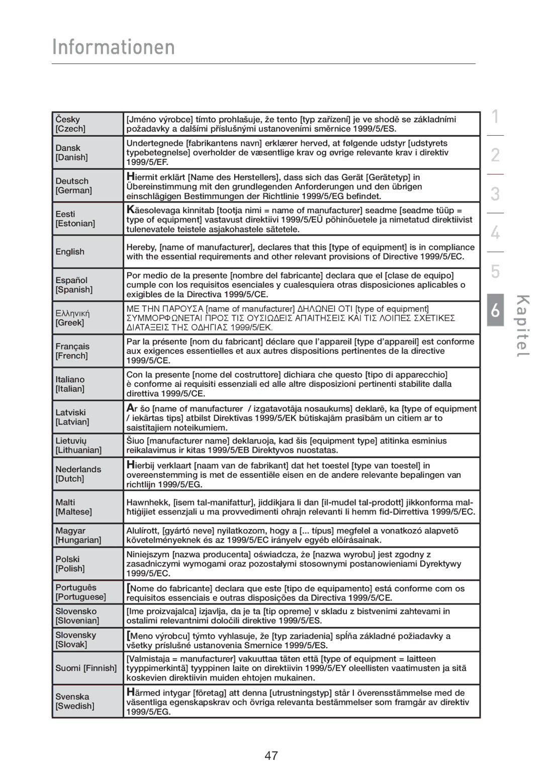 Belkin F5D9000 user manual Διαταξεισ ΤΗΣ Οδηγιασ 1999/5/ΕΚ 