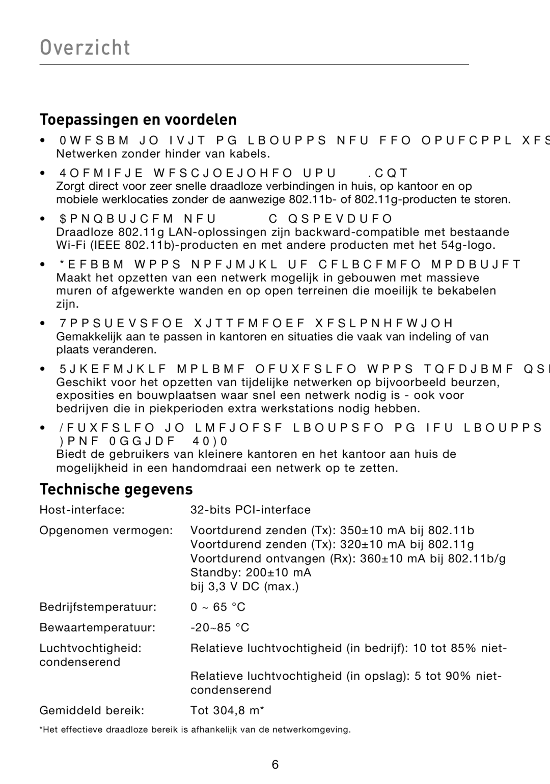 Belkin F5D9000 user manual Overzicht, Toepassingen en voordelen, Technische gegevens 