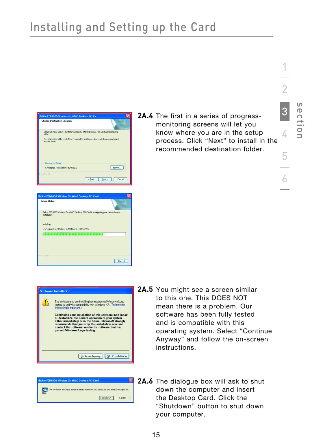 Belkin F5D9000 user manual Installing and Setting up the Card 