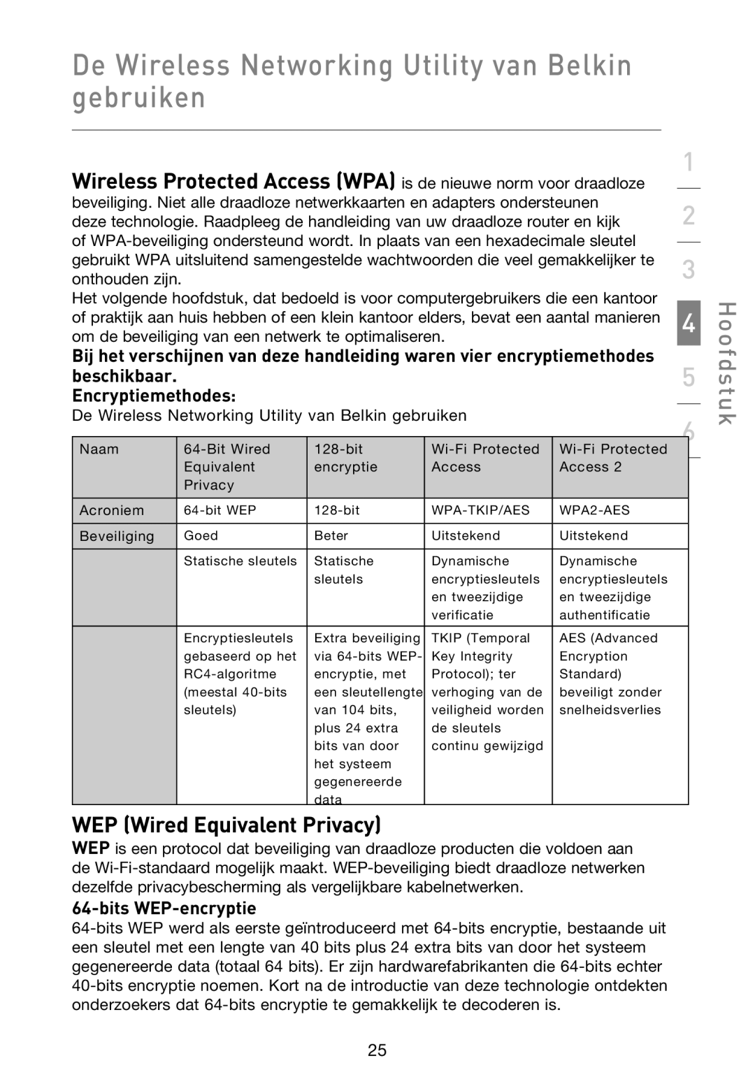 Belkin F5D9000 user manual Bits WEP-encryptie, De Wireless Networking Utility van Belkin gebruiken 