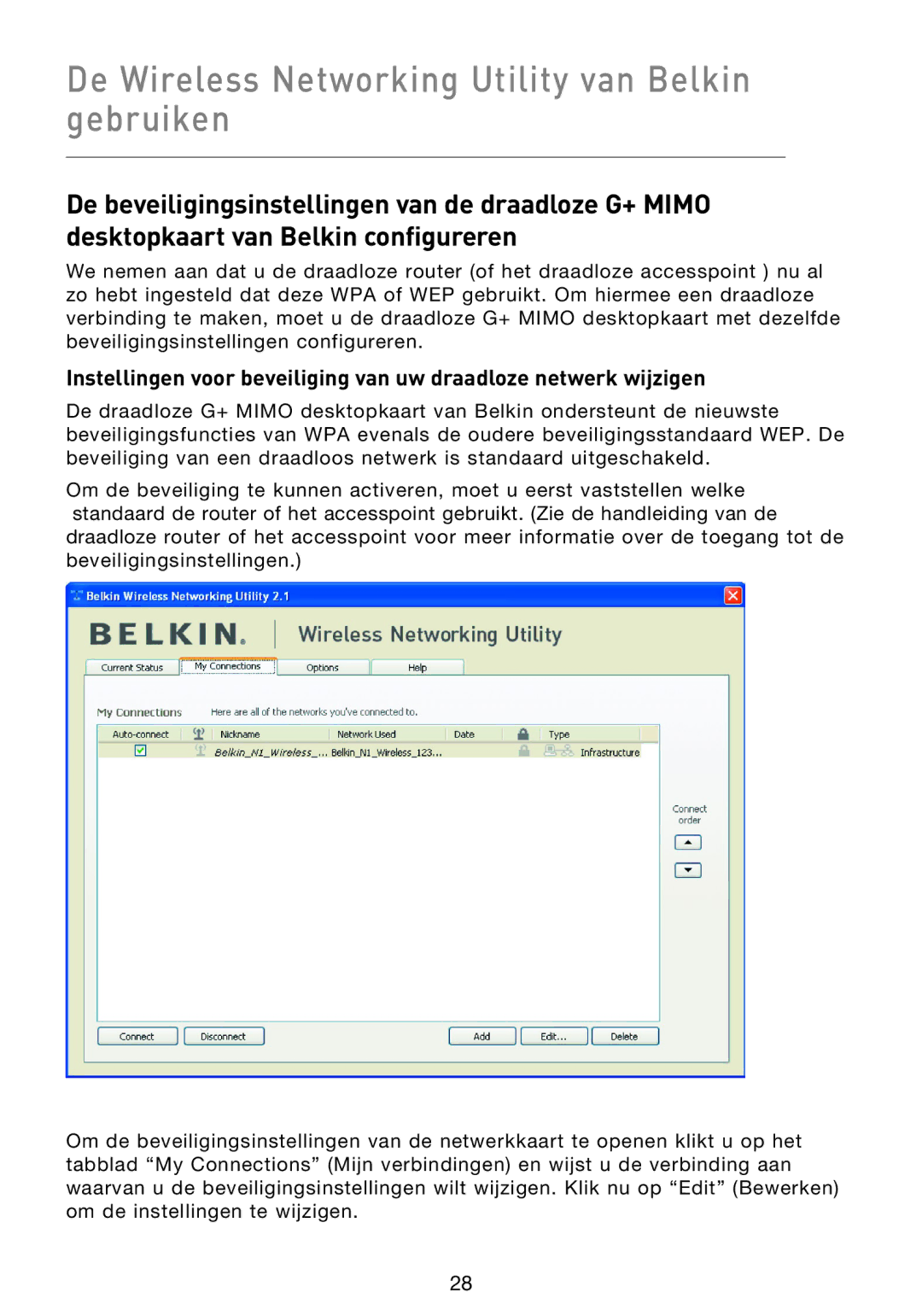 Belkin F5D9000 user manual De Wireless Networking Utility van Belkin gebruiken 