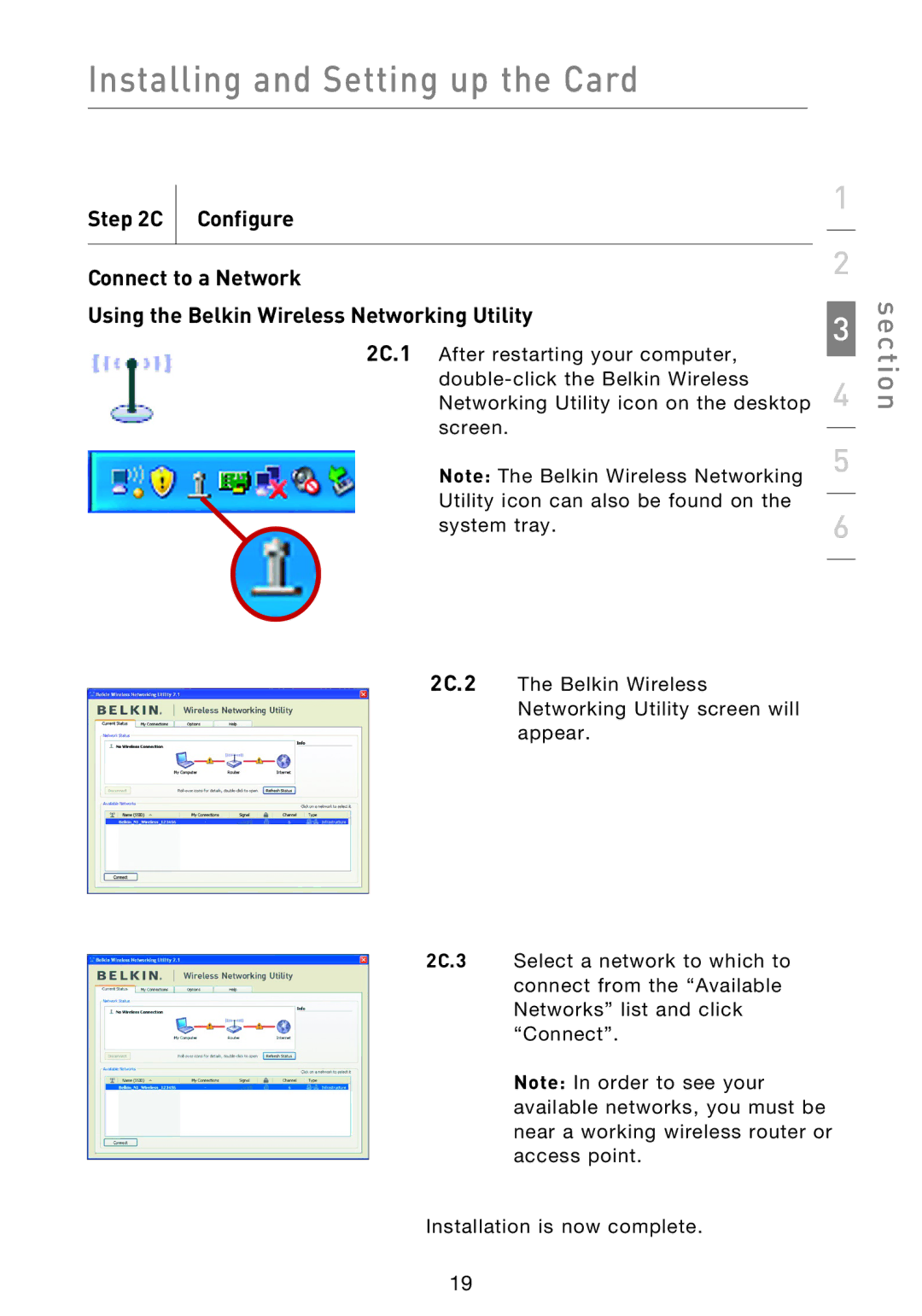 Belkin F5D9000 user manual Installing and Setting up the Card 