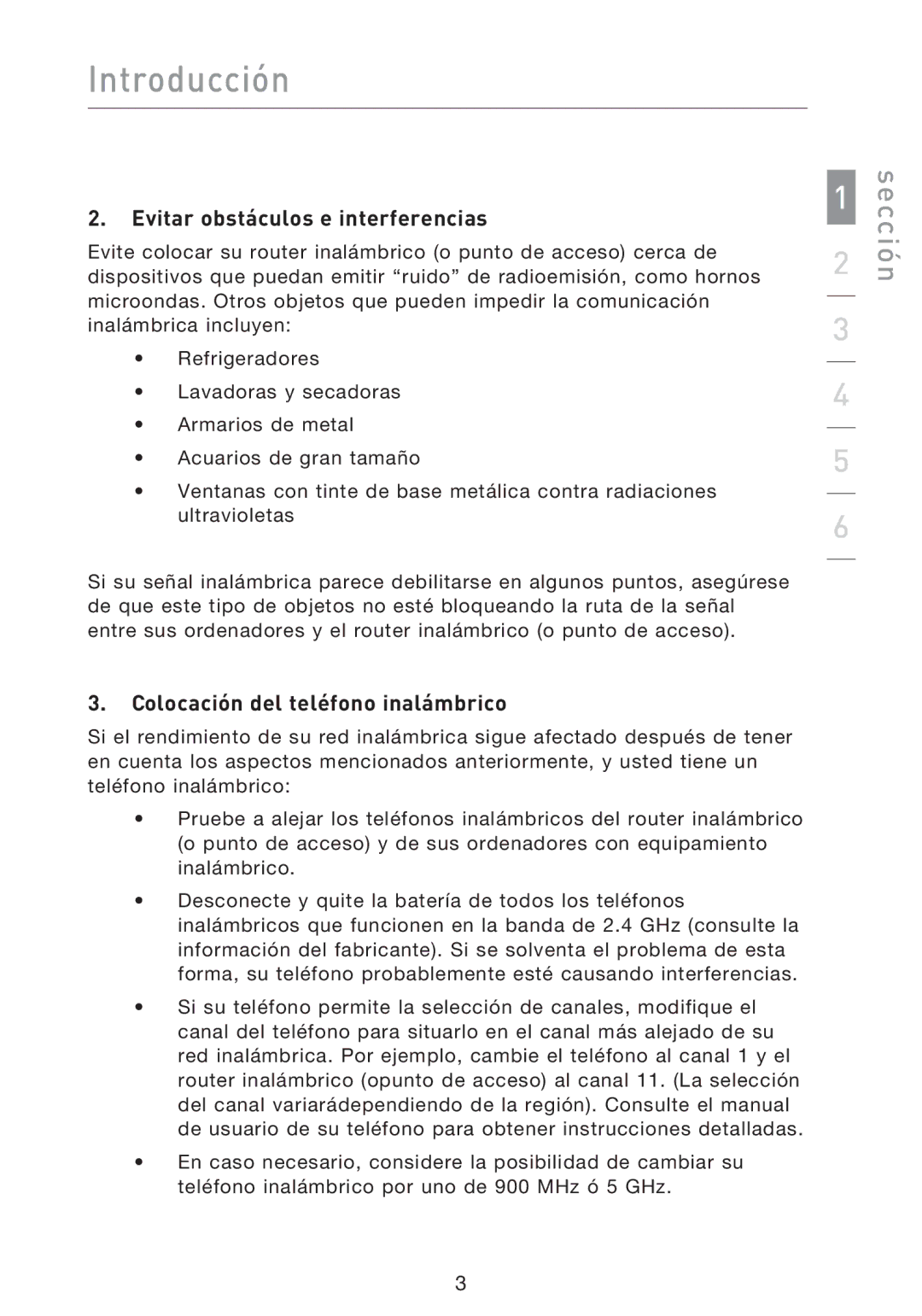 Belkin F5D9000 user manual Evitar obstáculos e interferencias, Colocación del teléfono inalámbrico 